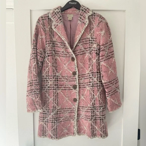 Sigrid Olsen Pink and Black Plaid Boucle Jacket/Coat - Picture 1 of 8